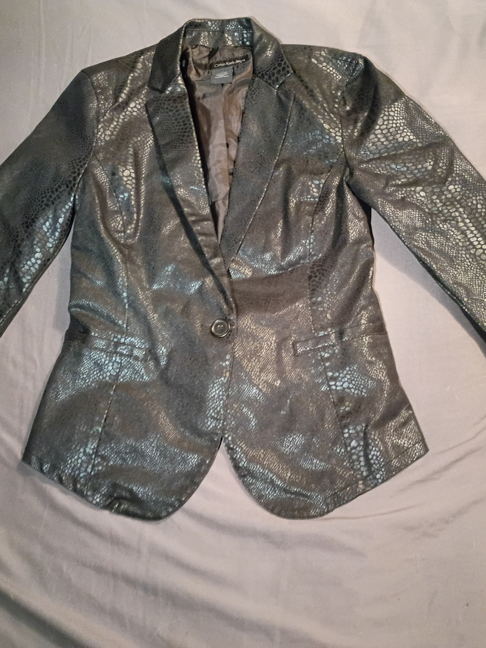 Calvin Klein Jeans Black Metallic Snakeskin-Textured Blazer